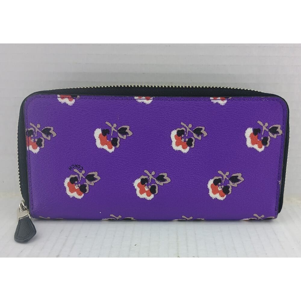 Coach BRMB Rose Slim Accordion Zip Around Wallet F56732 Purple Black - Picture 2 of 8